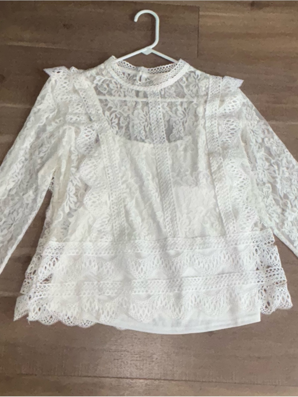Ivory White Lace Blouse Floral Crochet Trim Romantic Boho Long Sleeve Large